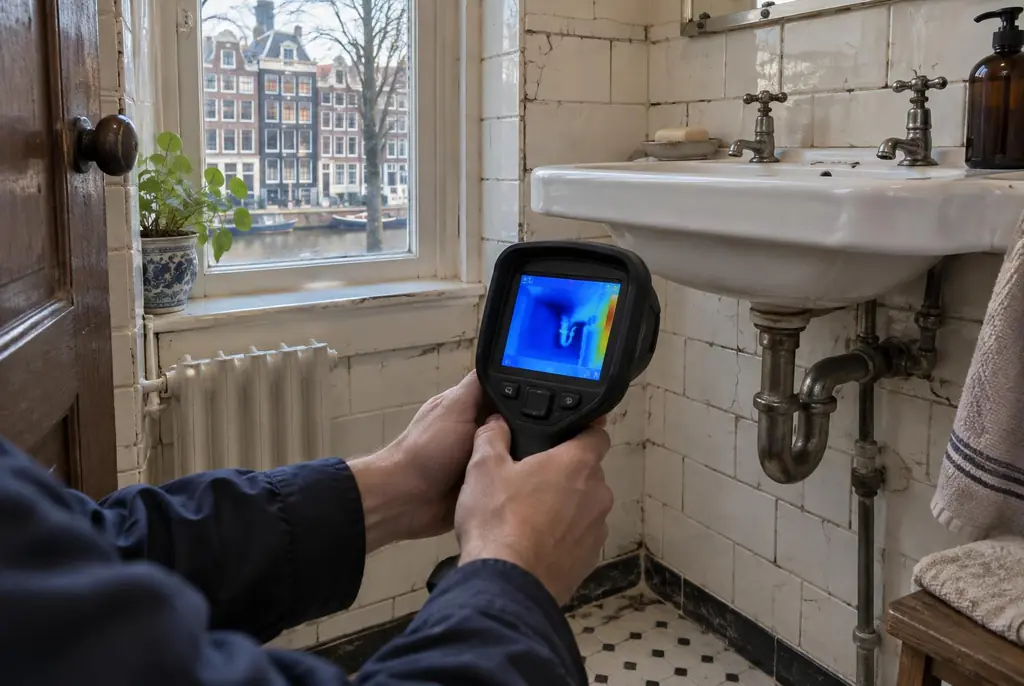 Lekdetectie Tienhoven – badkamer met oude leidingen achter de tegels