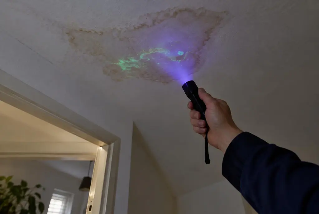 Lekdetectie Tienhoven – kleurstof controleren op het plafond met uv-licht
